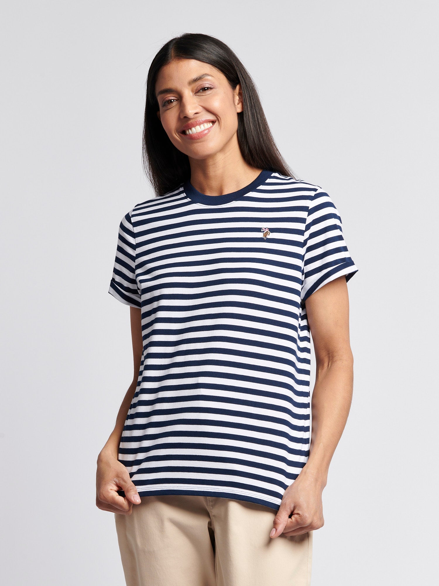 Womens Stripe Crew Neck T-Shirt in Navy Iris – Polo UK
