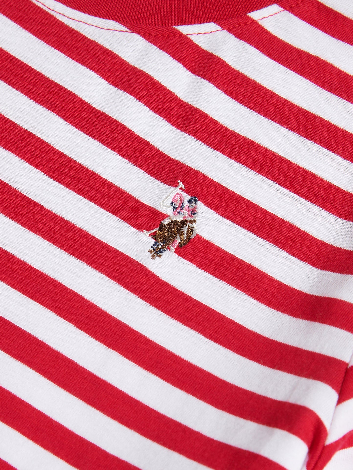 Womens Stripe Crew Neck T-Shirt in Jalapeno Red