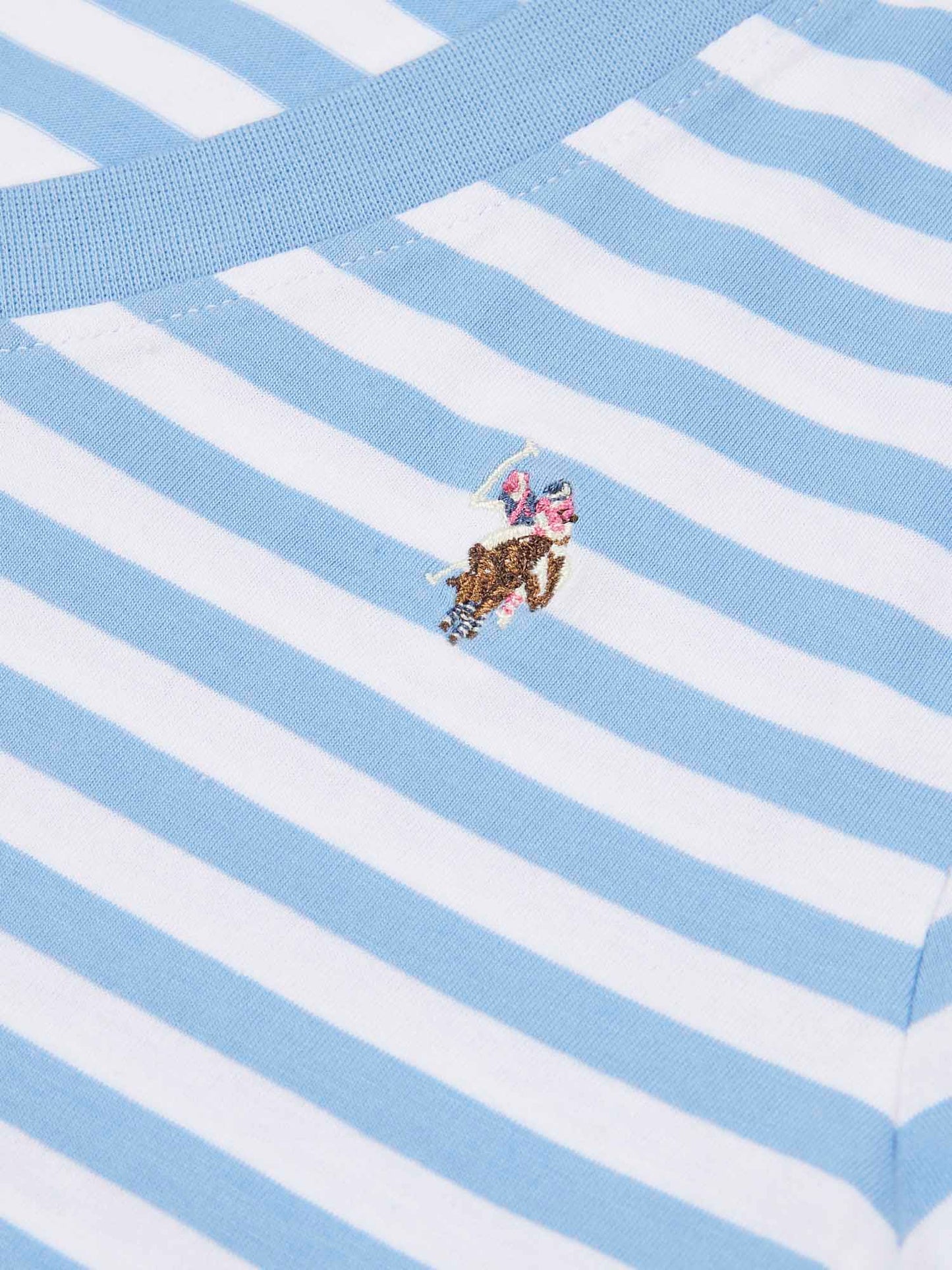 Womens Stripe V-Neck Neck T-Shirt in Vista Blue