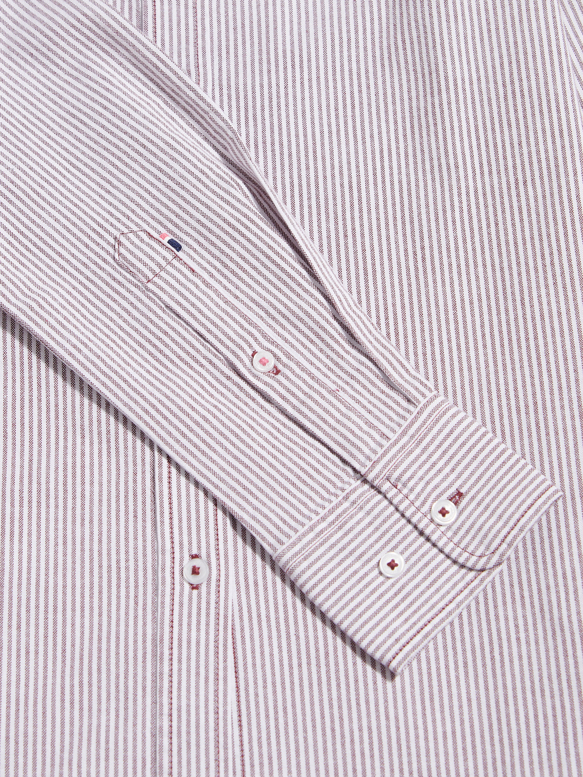 Womens Stripe Stretch Classic Fit Oxford Shirt Burgundy