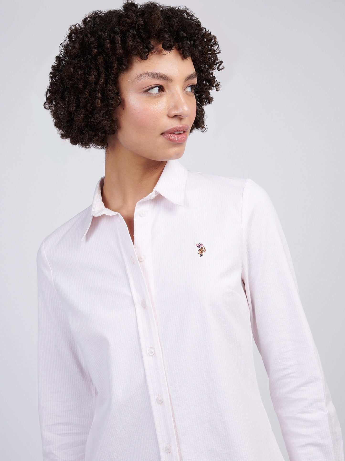 Womens Stripe Stretch Classic Fit Oxford Shirt in Crystal Rose