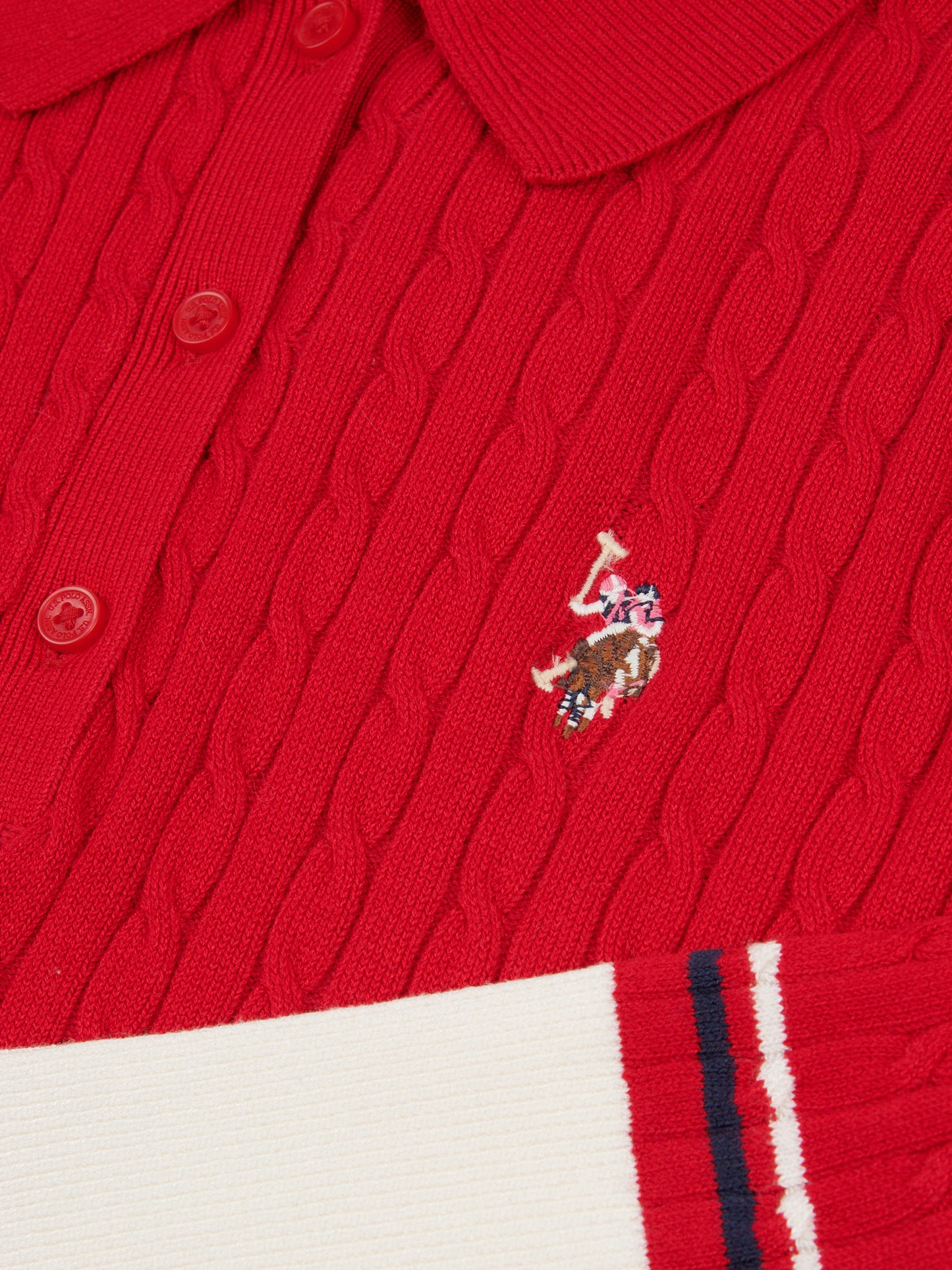 Womens Fine Cable Polo Knit in Jalapeno Red