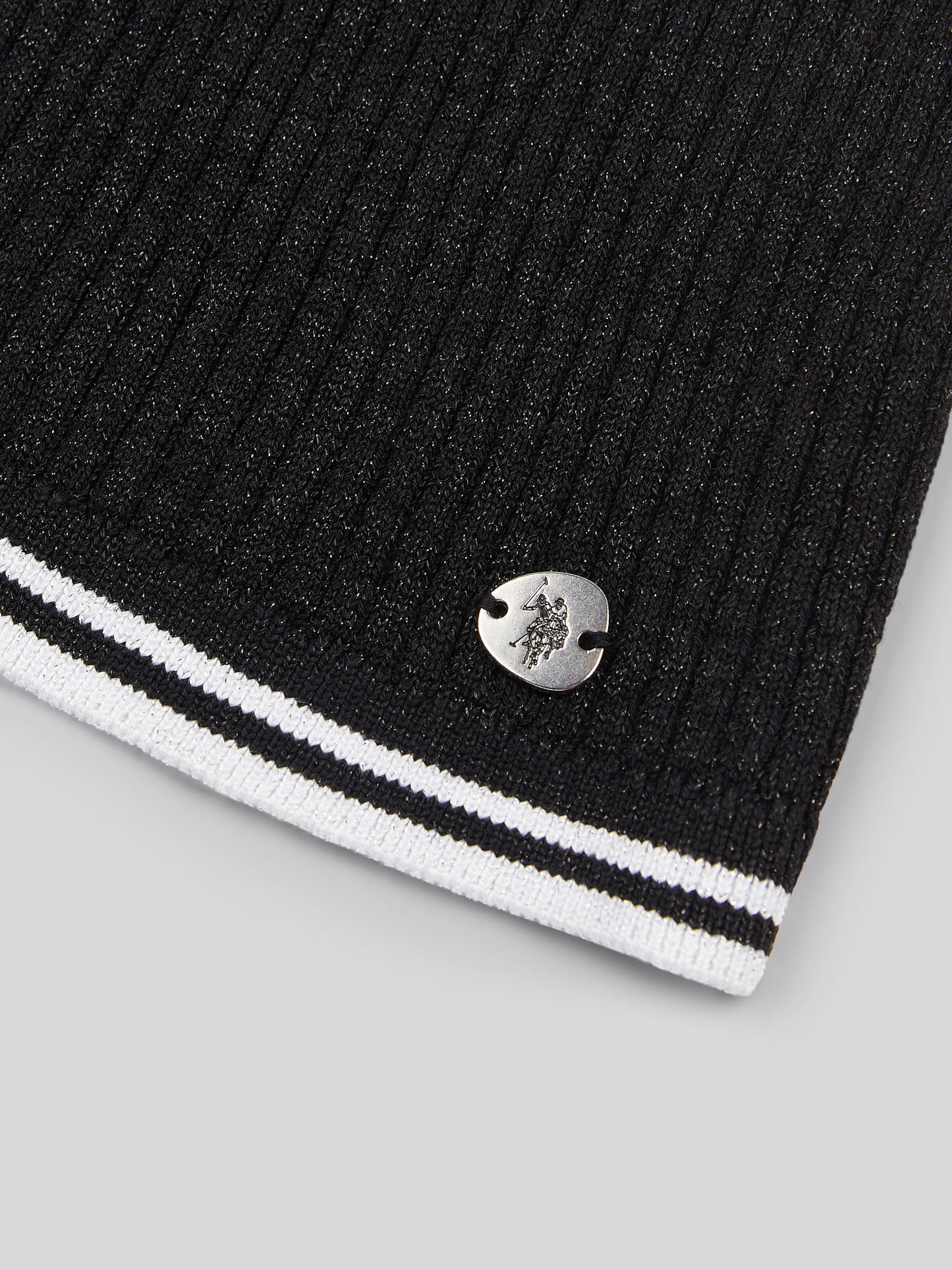 Womens Lurex® Rib Polo Knit in Black