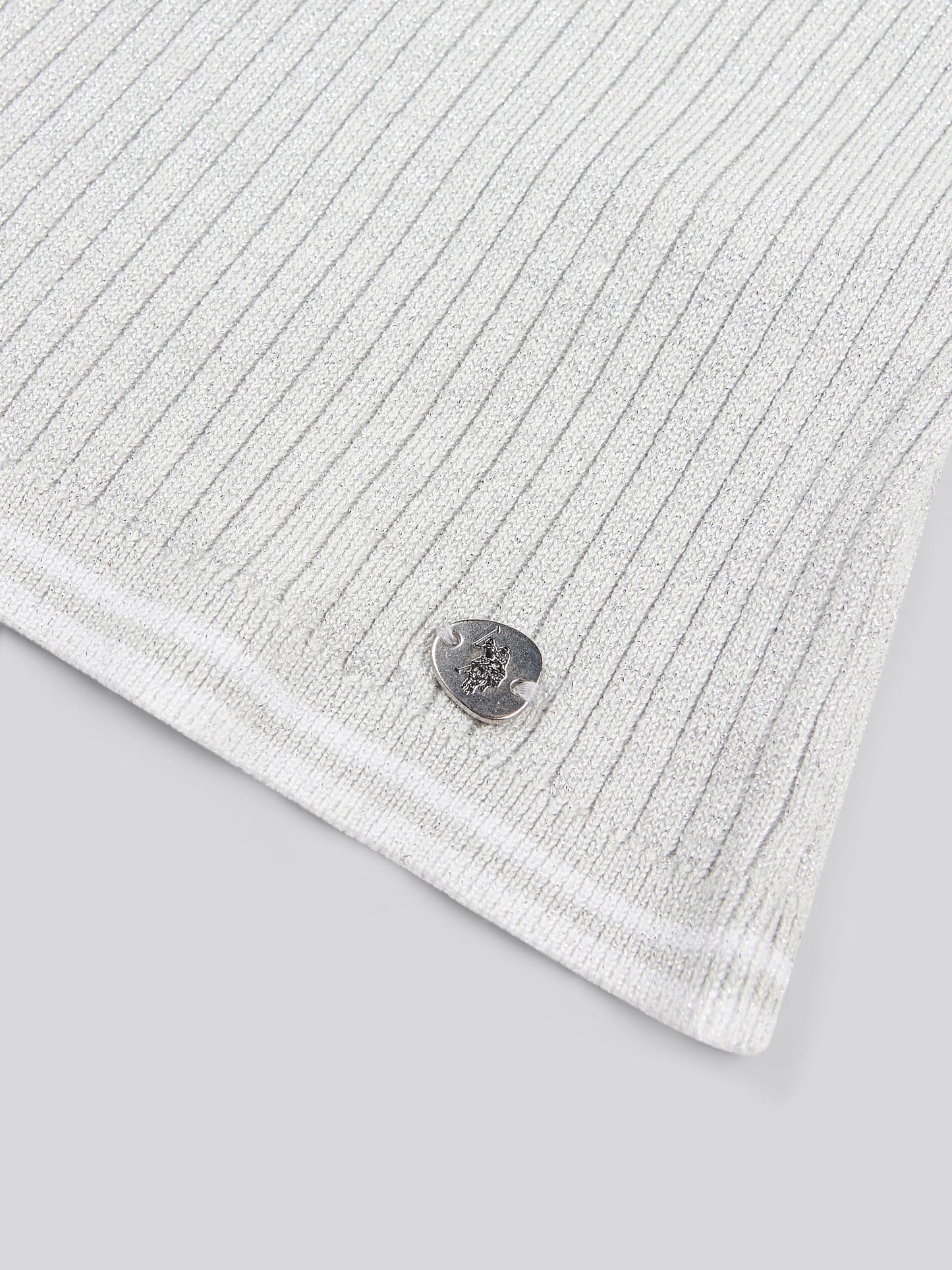 Womens Lurex® Rib Polo Knit in Pearl Grey Marl