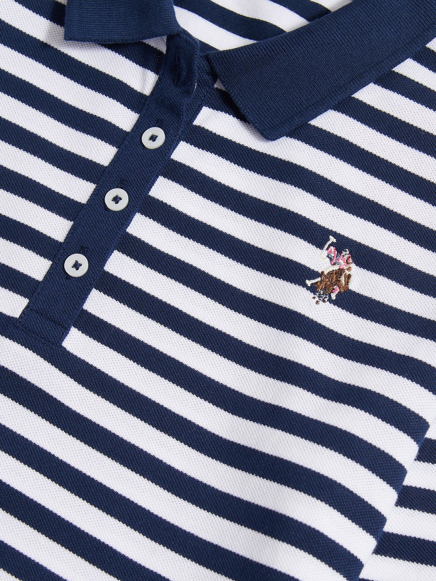 Womens Long Sleeve Stripe Contrast Collar Polo Shirt in Navy Iris