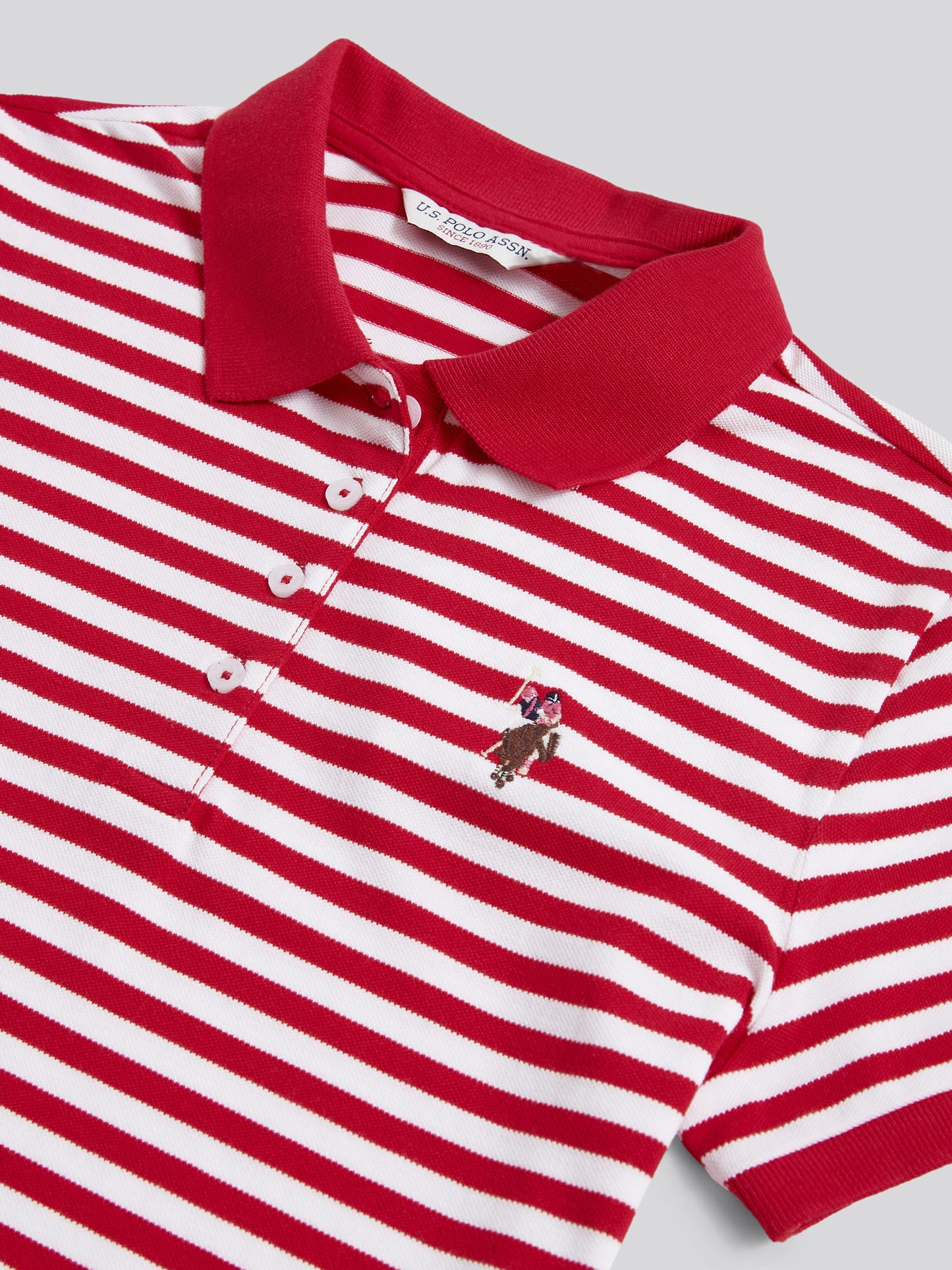 Womens Contrast Collar Stripe Polo Shirt in Jalapeno Red