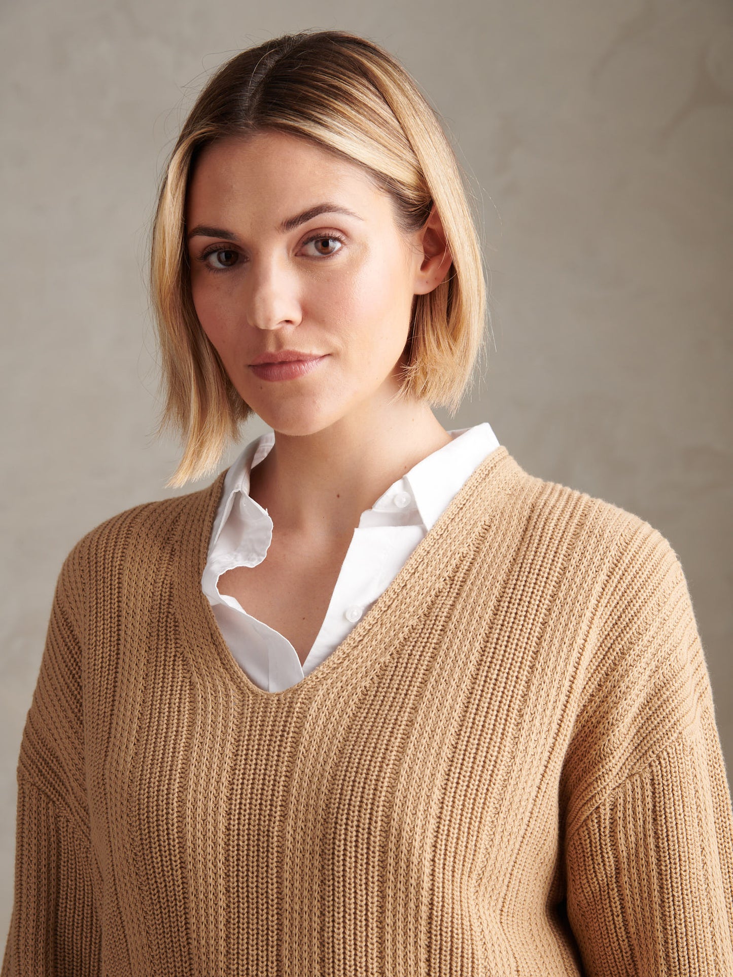 Womens Pure Cotton V Neck Jumper Incense