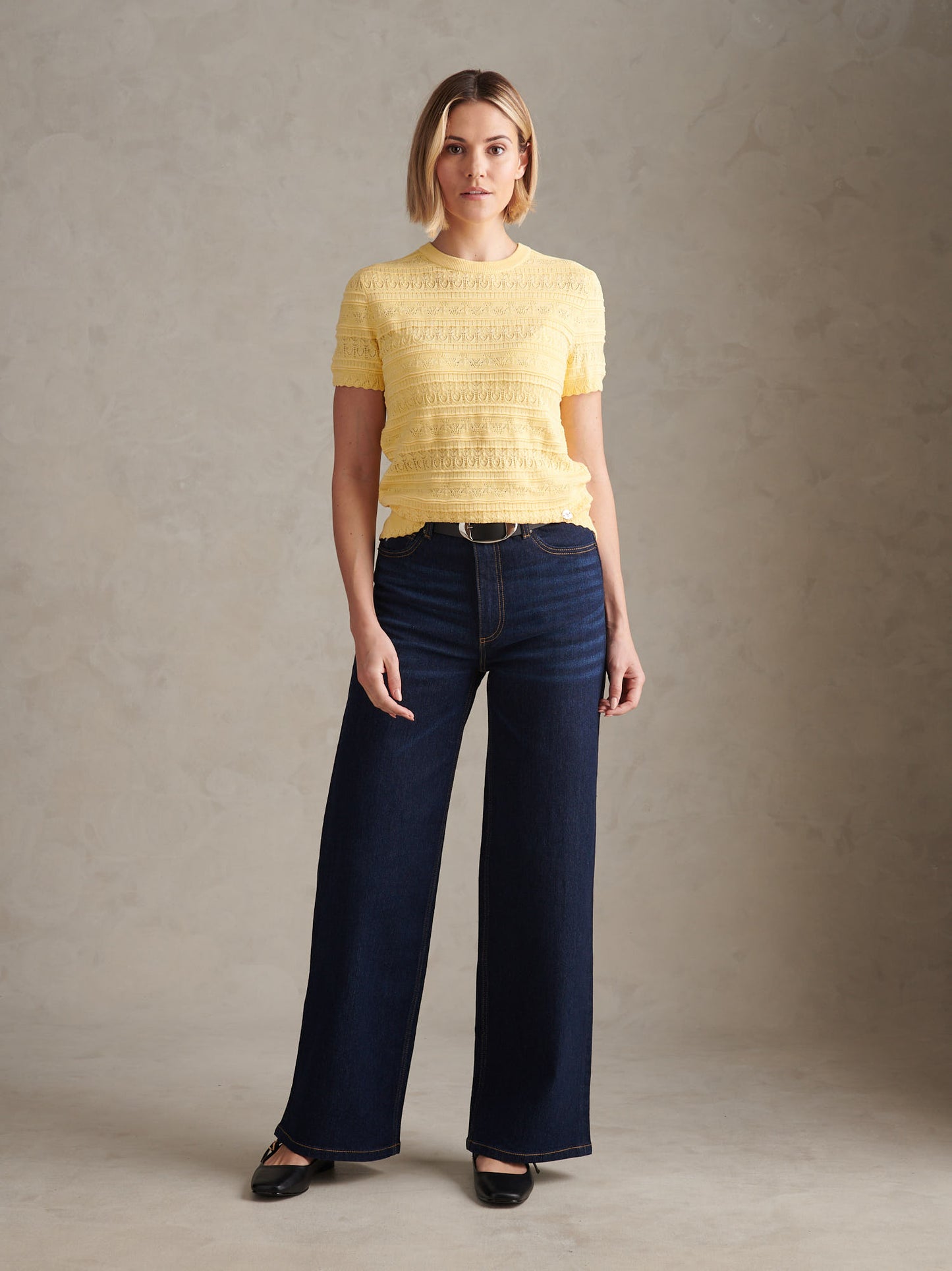 Womens Pointelle Knit T-Shirt Mellow Yellow