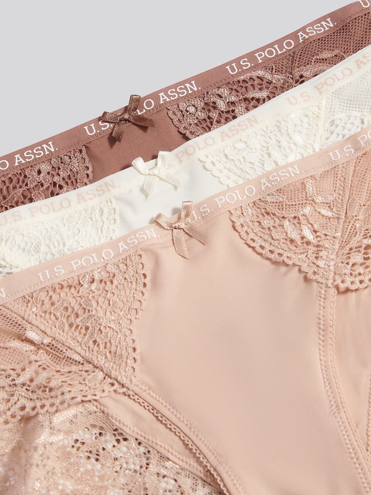 Womens 3 Pack Picot Trim & Lace Mix Bikini Brief in Egret