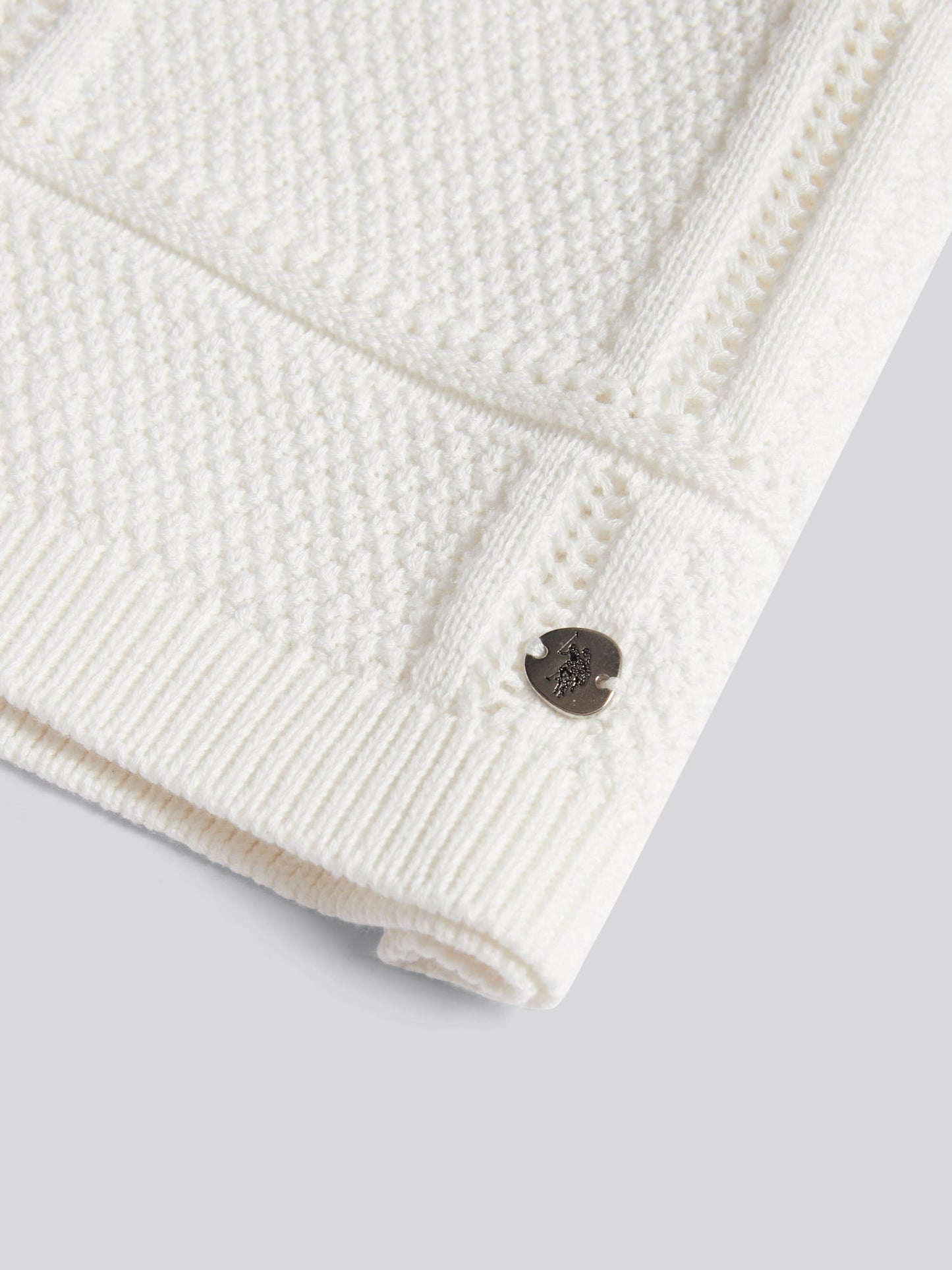 Womens Crochet Knit Polo Shirt Marshmallow