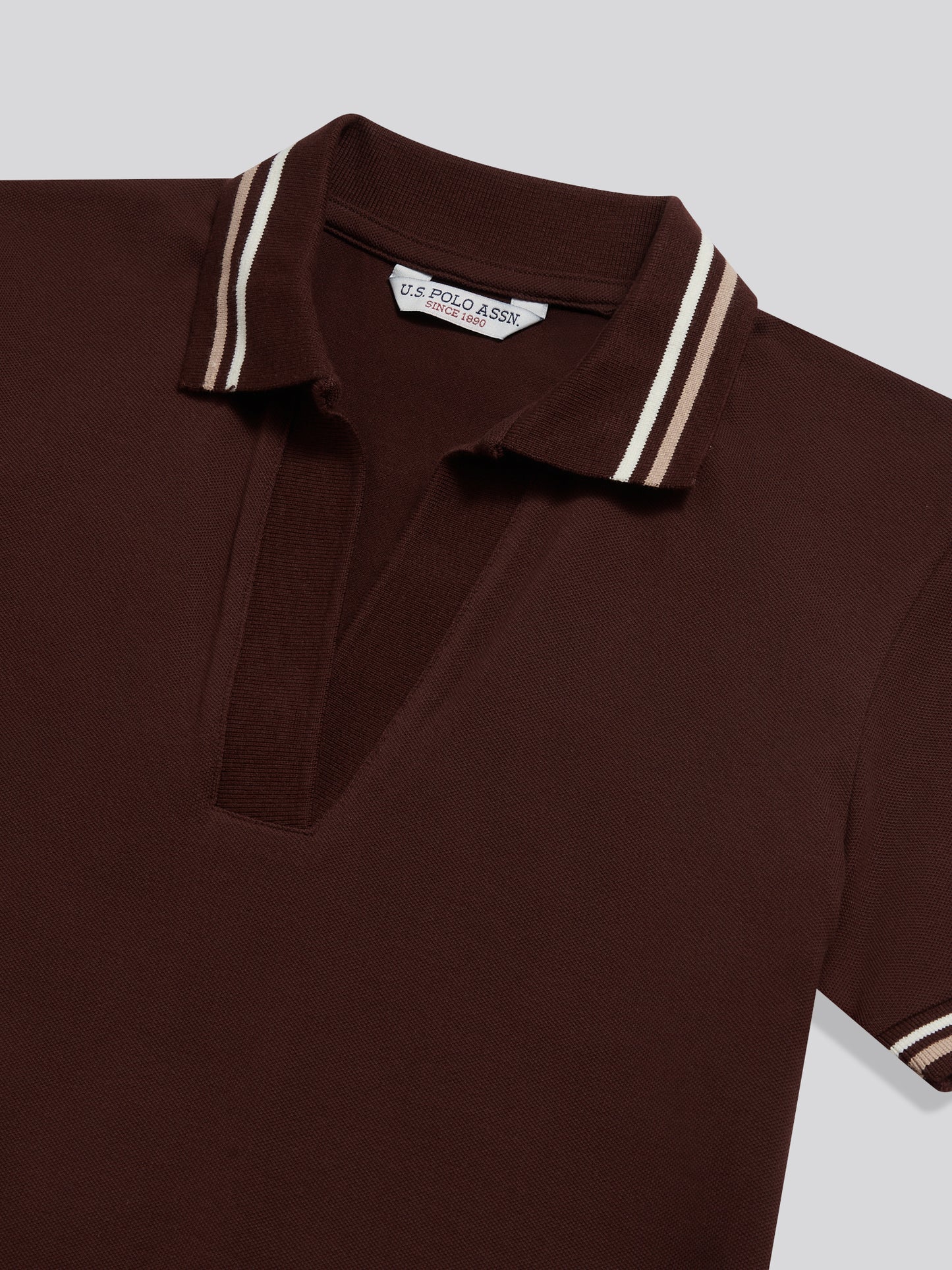 Womens Tipped Stretch Pique Polo Shirt Bitter Chocolate