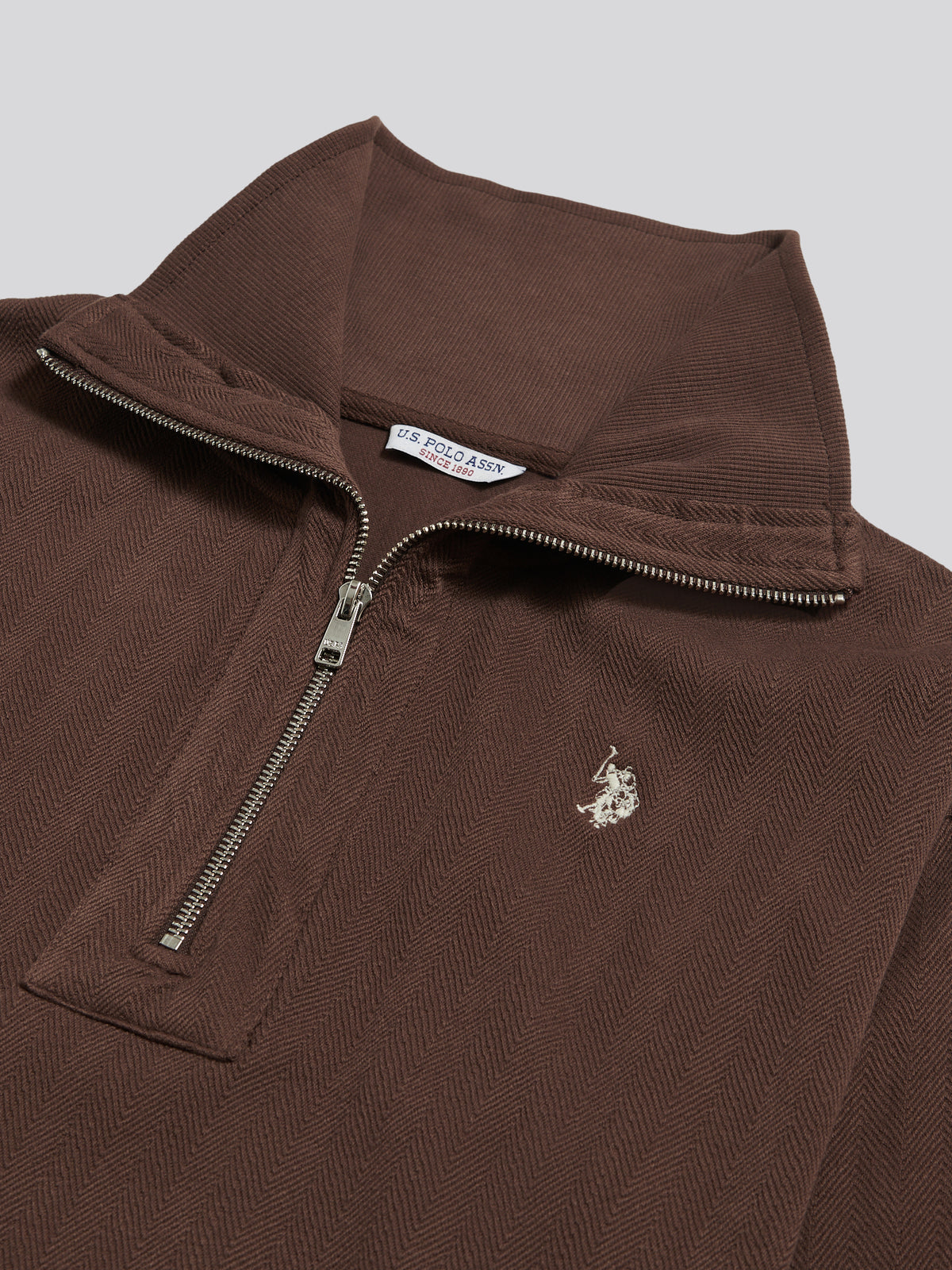 Womens Herringbone Twill Quarter Zip Sweat Coffee Bean