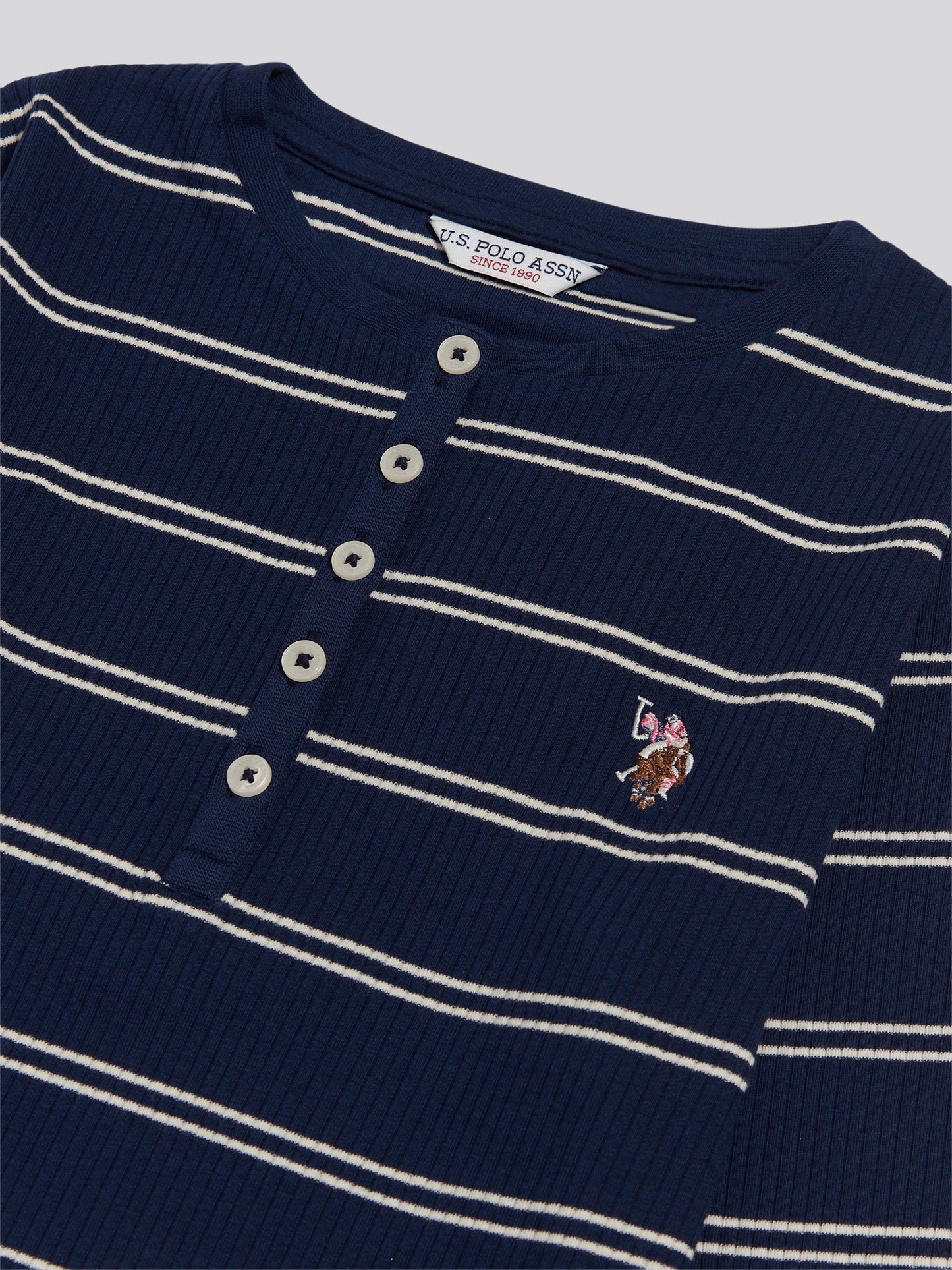 Stripe LS Henley Top Whitecap Grey