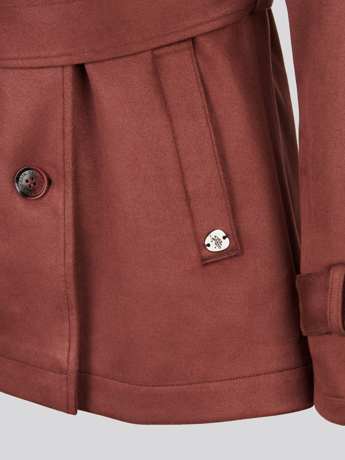Womens Short Suedette Belted Trench Coat Huckleberry