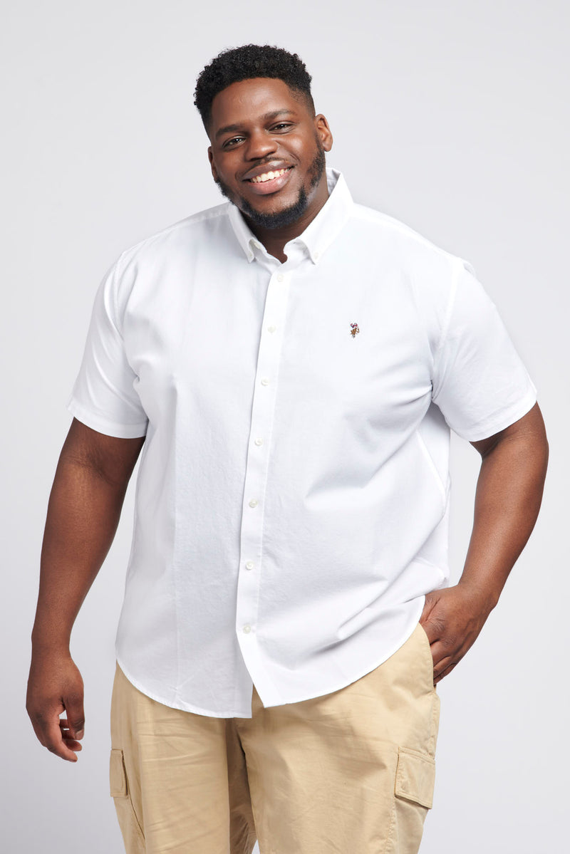 Mens Big & Tall Short Sleeve Oxford Shirt in Bright White