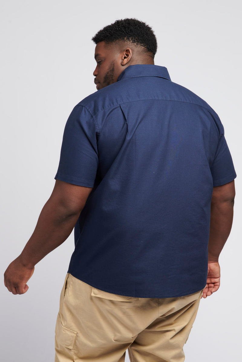 Mens Big & Tall Short Sleeve Oxford Shirt in Navy Blue