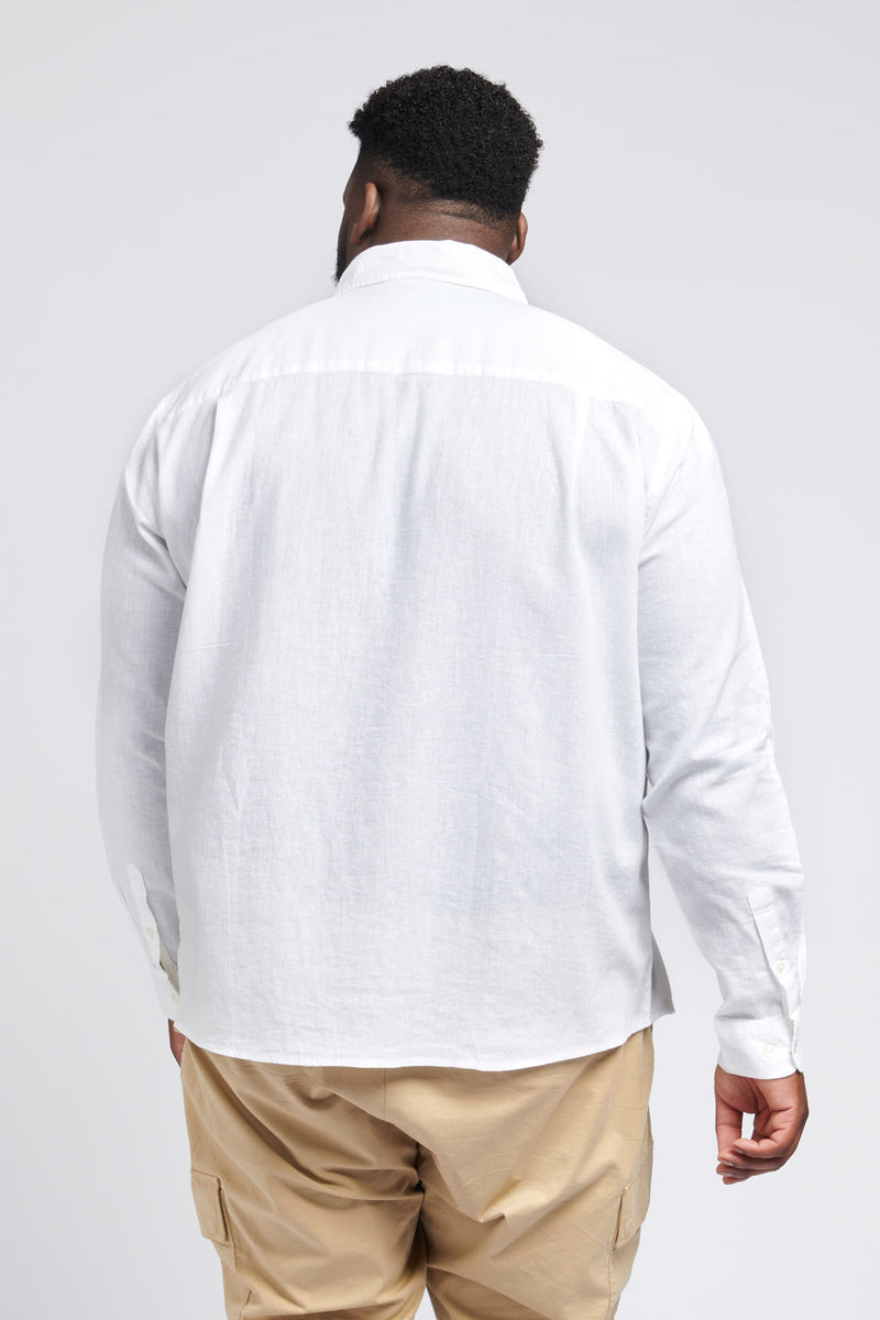 Mens Big & Tall Linen Blend Long Sleeve Shirt in Bright White