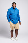 Mens Big & Tall Linen Blend Long Sleeve Shirt in Deja Vu Blue