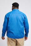Mens Big & Tall Linen Blend Long Sleeve Shirt in Deja Vu Blue