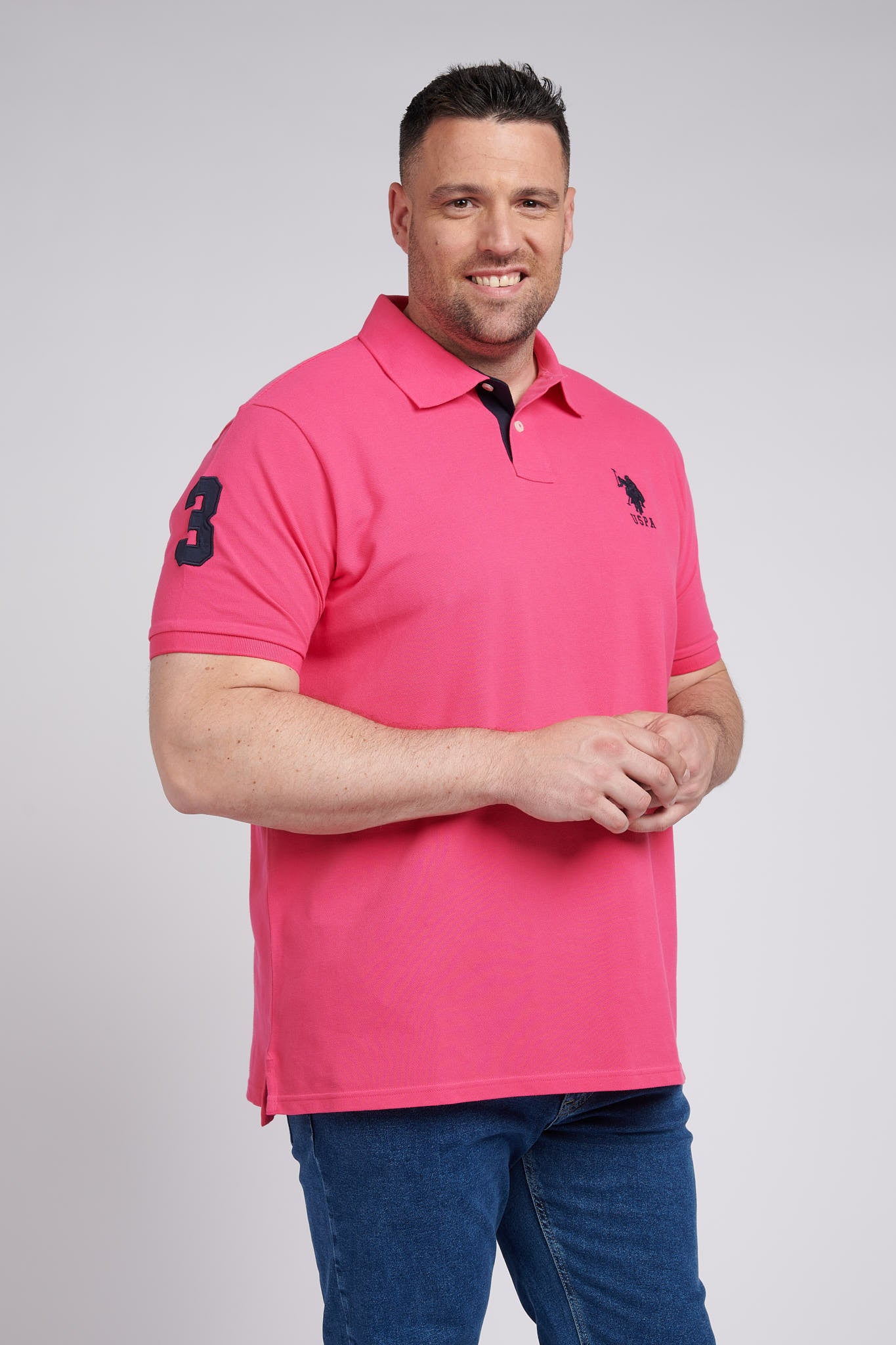Mens Big & Tall Player 3 Pique Polo Shirt in Raspberry Sorbet