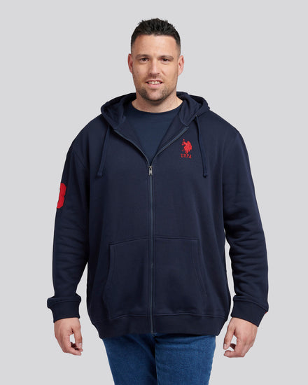Mens Big & Tall Player 3 Zip Hoodie in Dark Sapphire Navy / Haute Red DHM