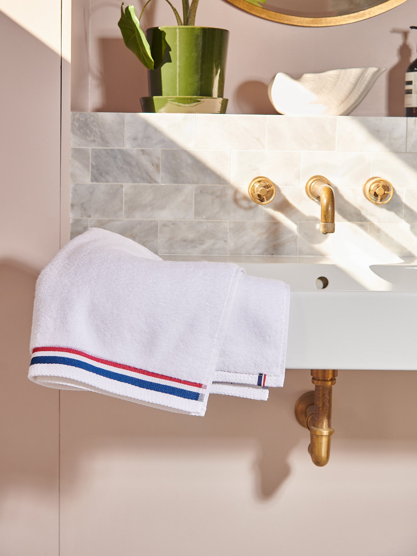 Pure Cotton Brand Stripe Towel in Bright White