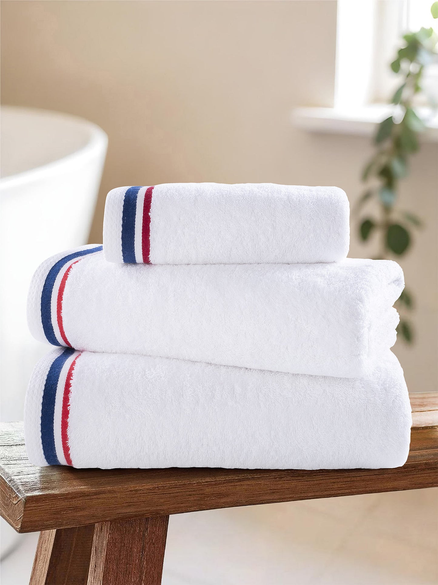 Pure Cotton Brand Stripe Towel in Bright White