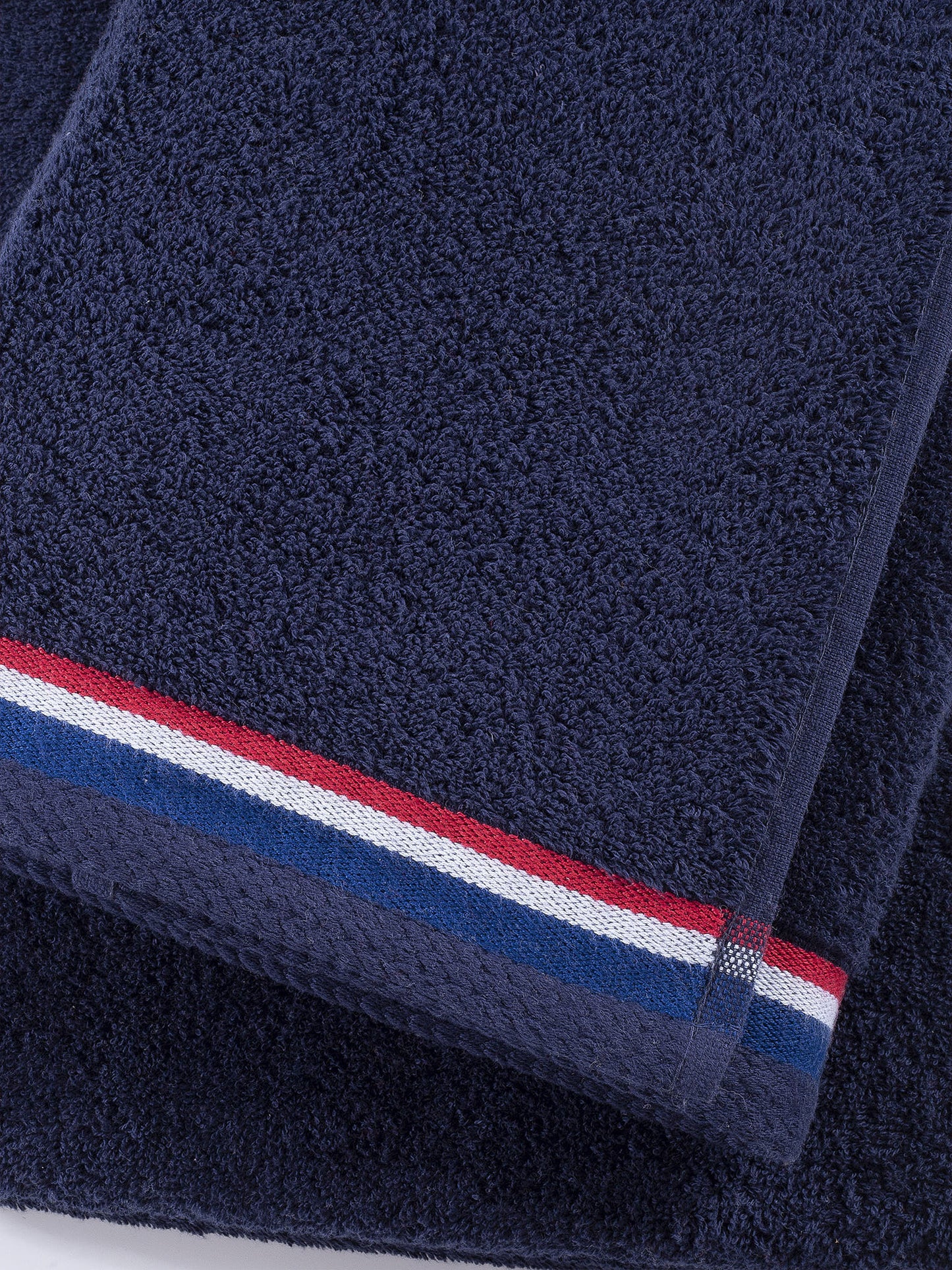 Pure Cotton Brand Stripe Towel in Navy Iris