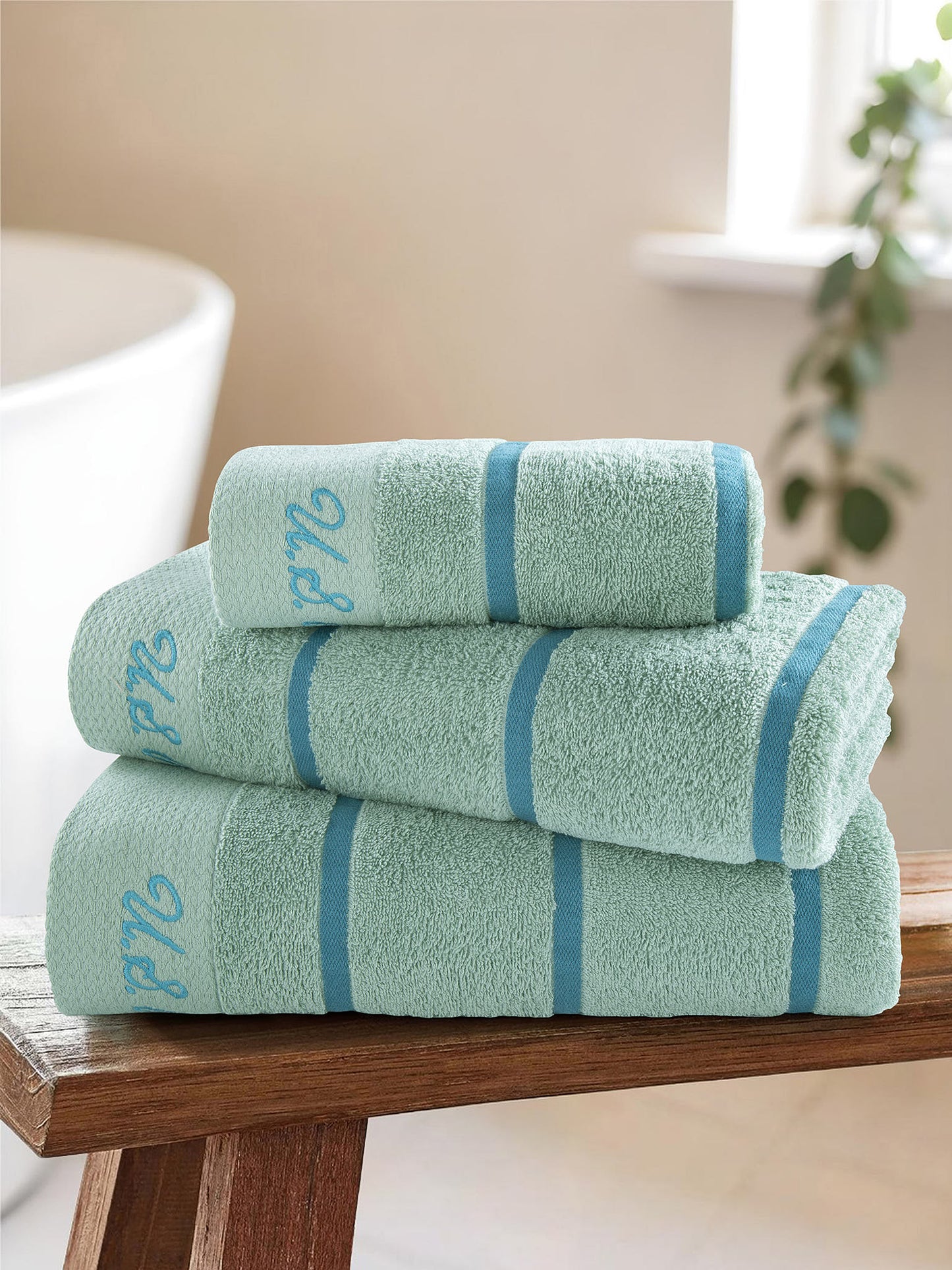 Pure Cotton Satin Stripe Towel in Harbour Grey