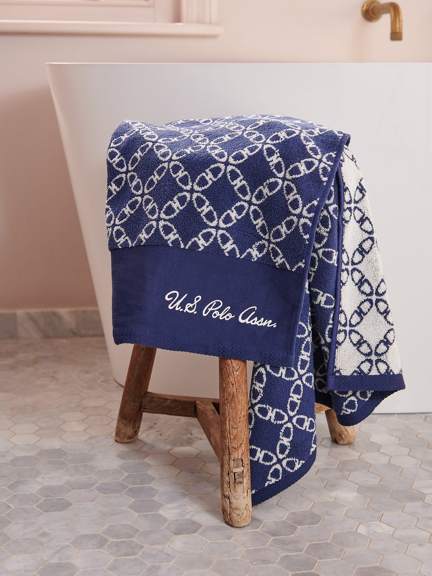 Pure Cotton Geo Towel in Navy Iris