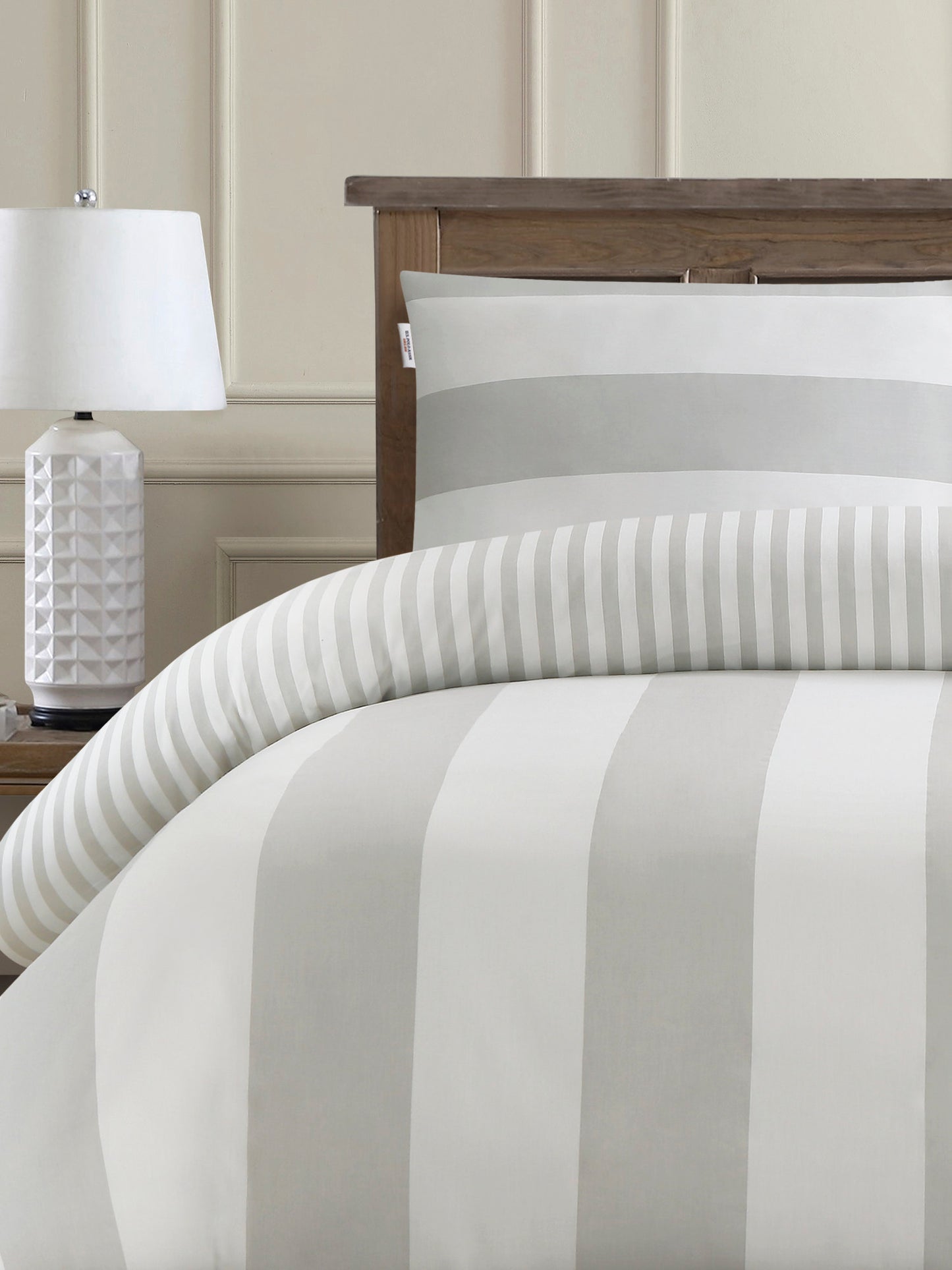 Pure Cotton Block Stripe Duvet Set in Vapor Blue