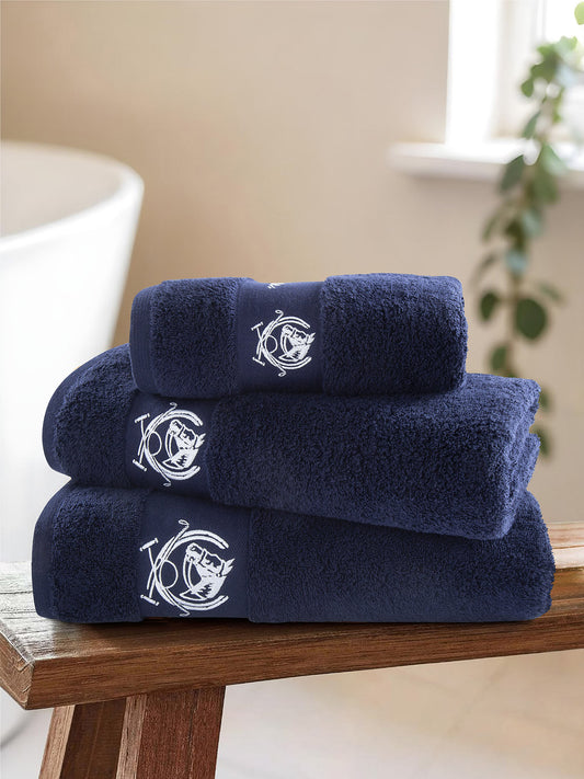 Pure Cotton Horse Crest Towel in Navy Iris