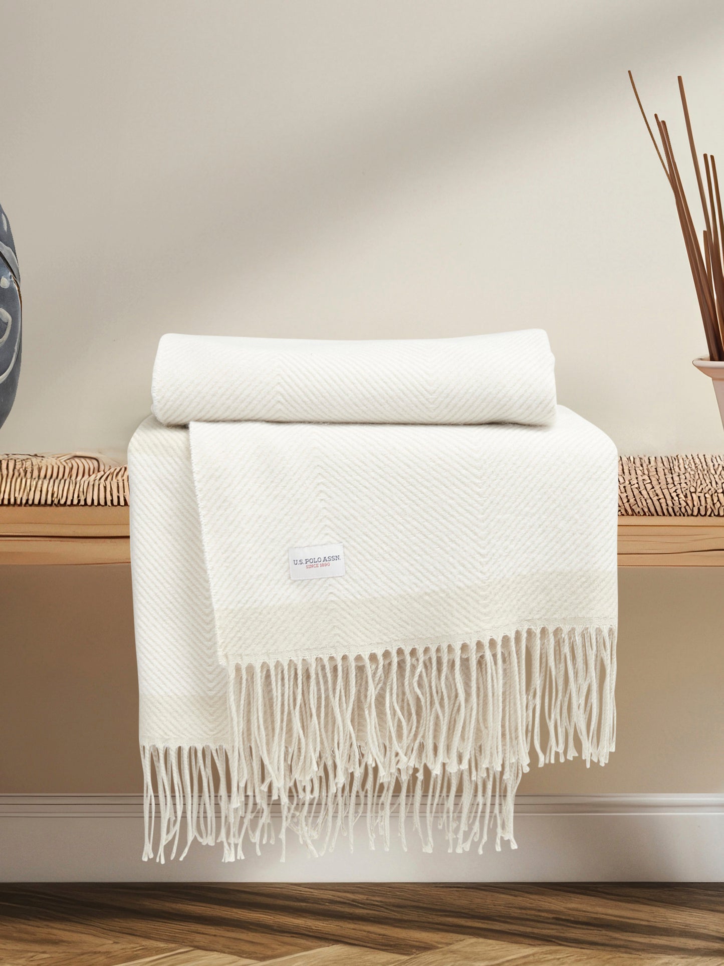 Tonal Herringbone Throw in Vapor Blue