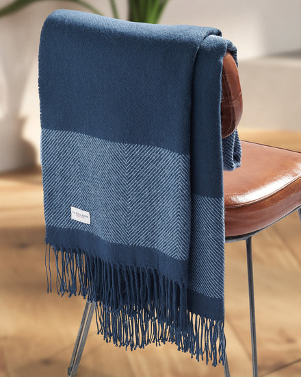 Tonal Herringbone Throw in Navy Iris