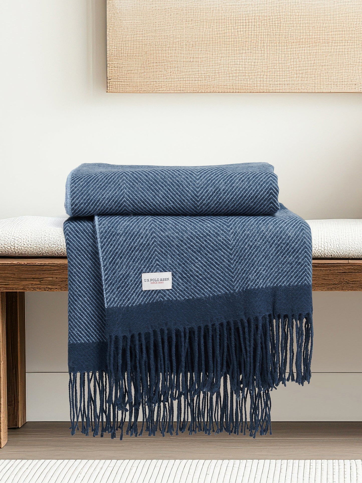 Tonal Herringbone Throw in Navy Iris