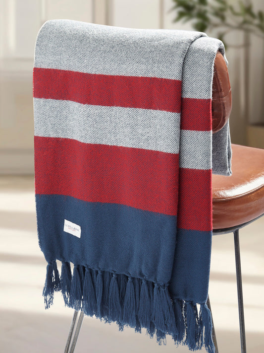 Luxurious Boucle Border Stripe Boxed Throw in Vapor Blue