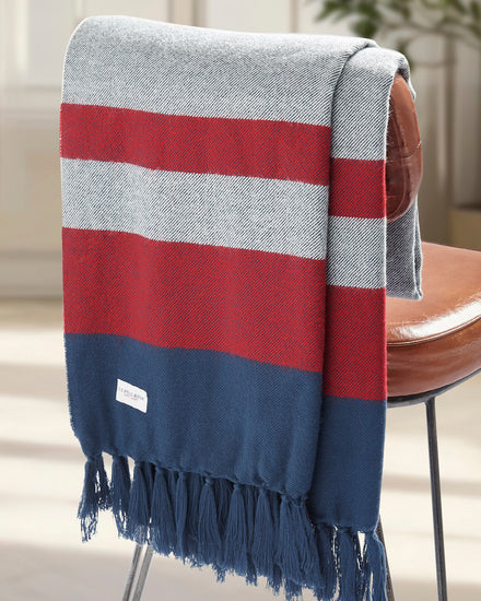 Luxurious Boucle Border Stripe Boxed Throw in Vapor Blue