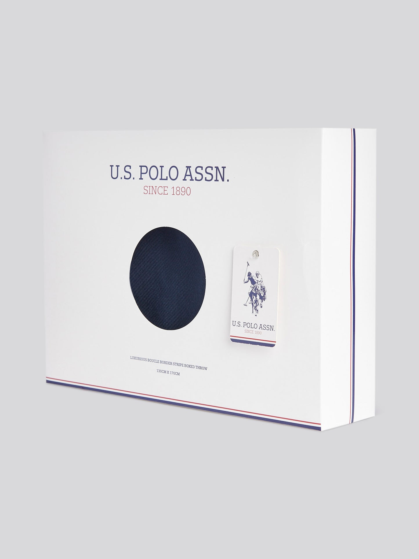 Luxurious Boucle Border Stripe Boxed Throw in Vapor Blue