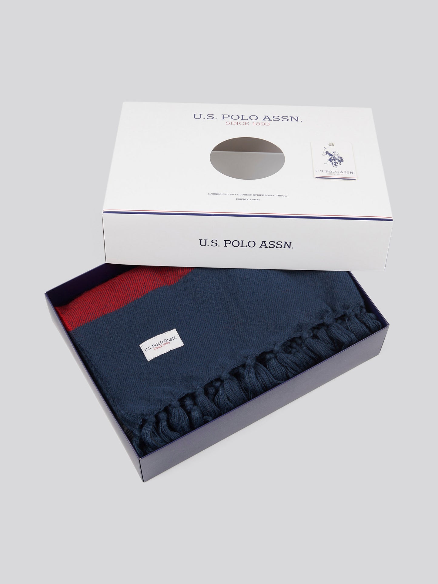 Luxurious Boucle Border Stripe Boxed Throw in Vapor Blue