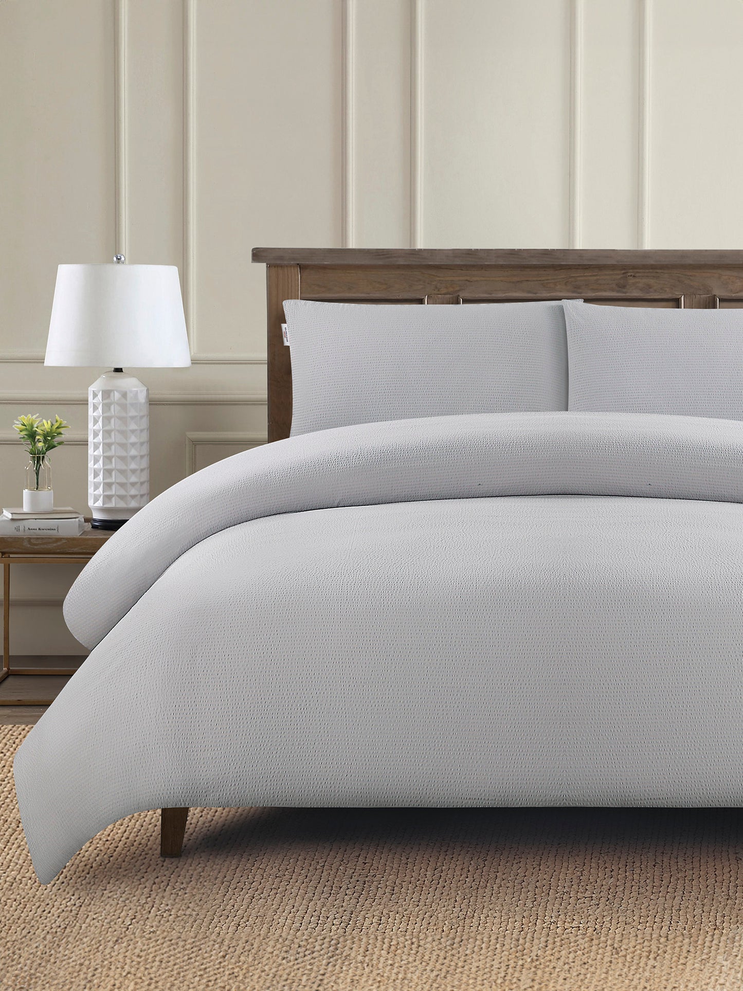 Pure Cotton Classic Seersucker Duvet Set in Vapor Blue