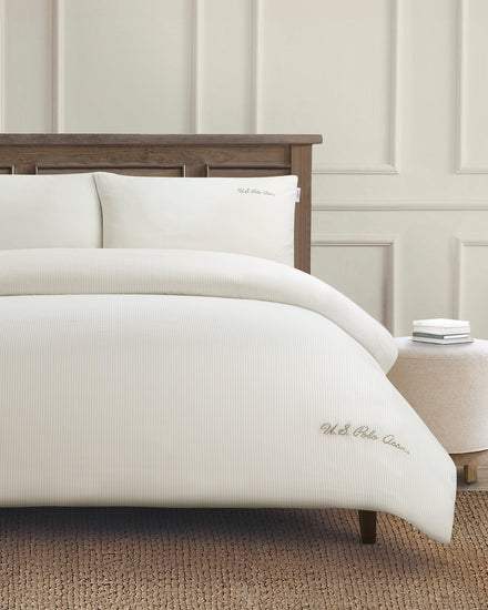 Pure Cotton Stripe Duvet Set in Oatmeal