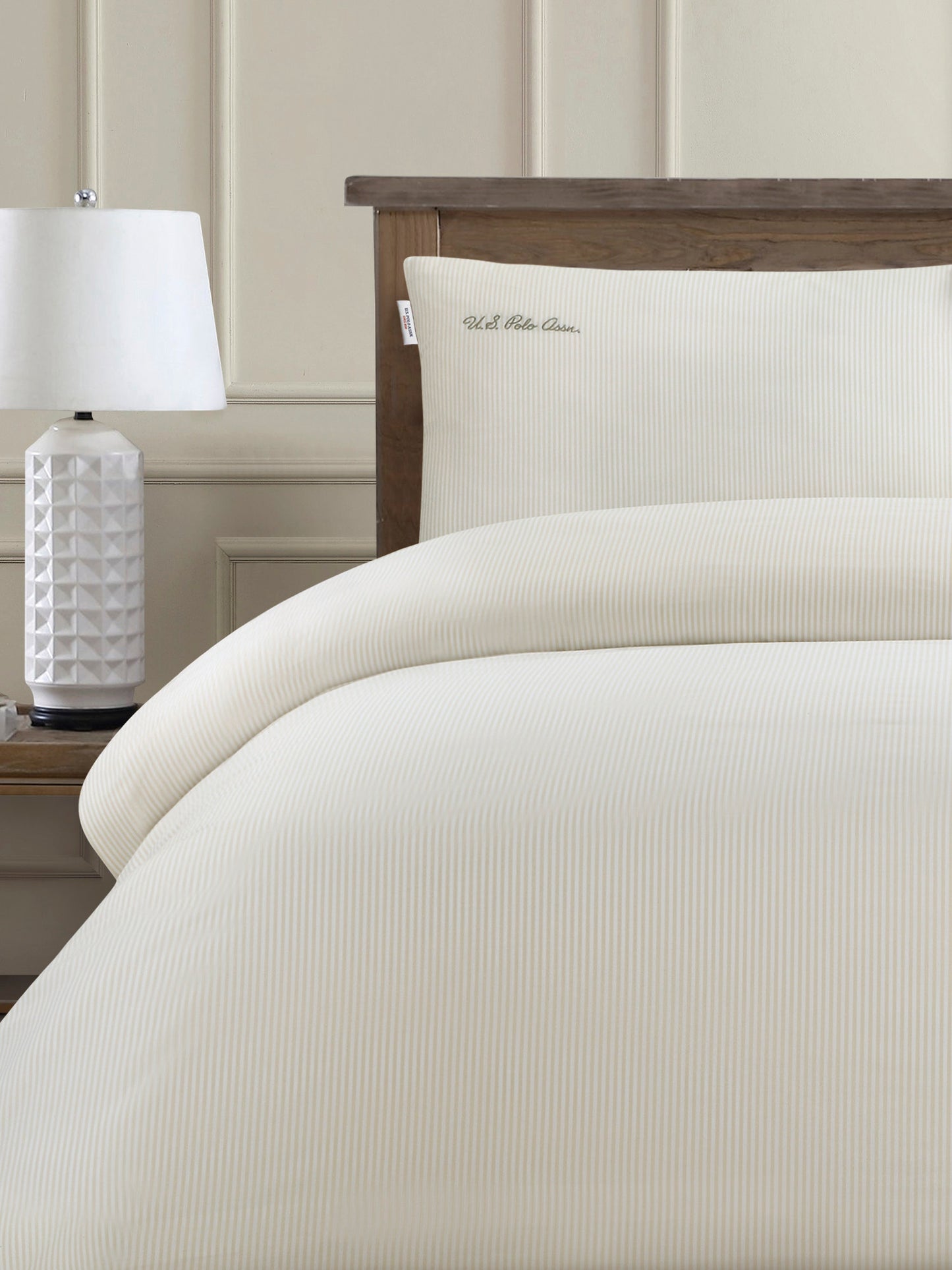 Pure Cotton Stripe Duvet Set in Oatmeal