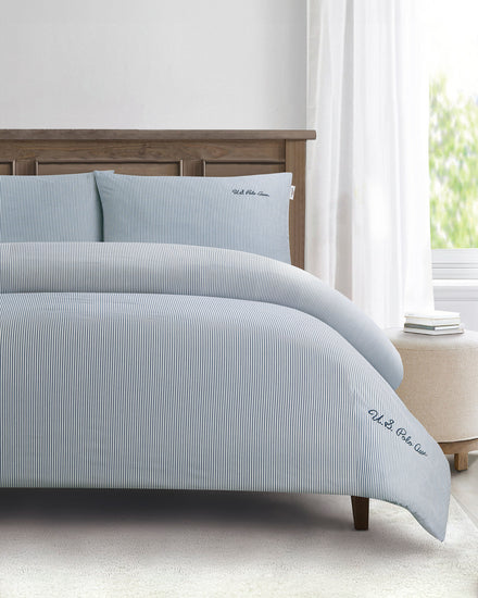 Pure Cotton Stripe Duvet Set in True Navy