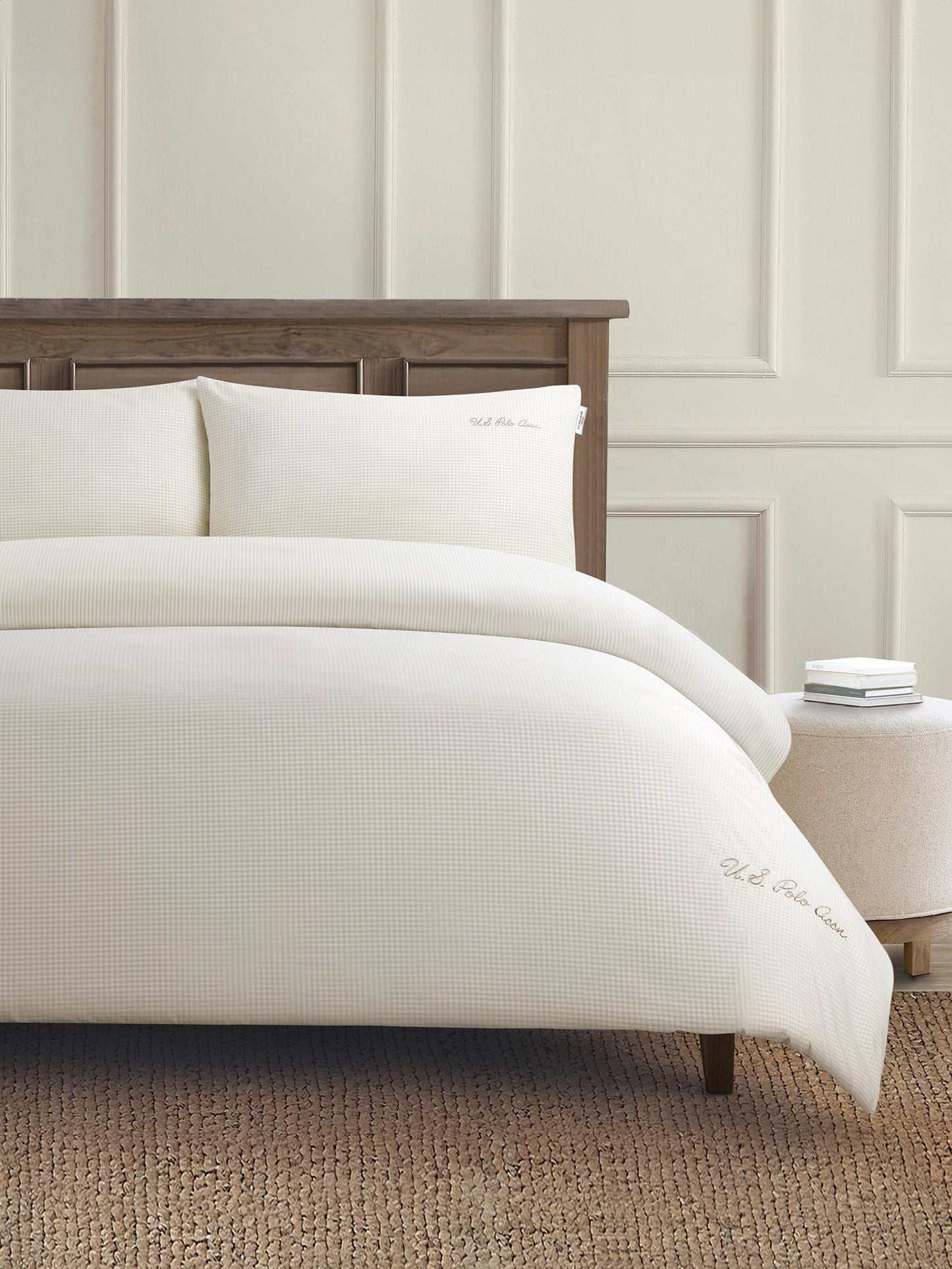 Pure Cotton Check Duvet Set in Oatmeal