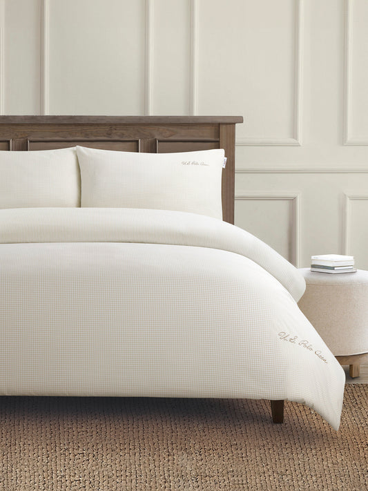 Pure Cotton Check Duvet Set in Oatmeal