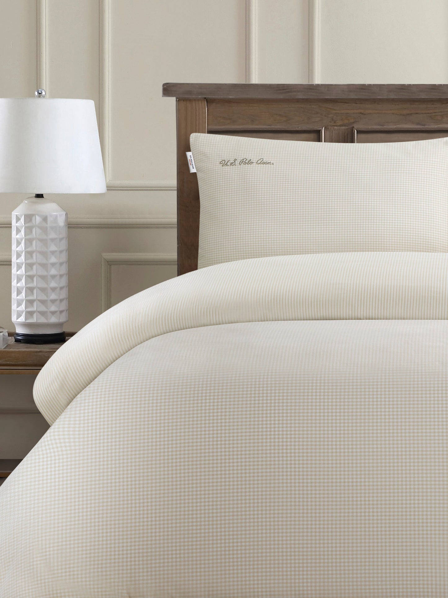 Pure Cotton Check Duvet Set in Oatmeal