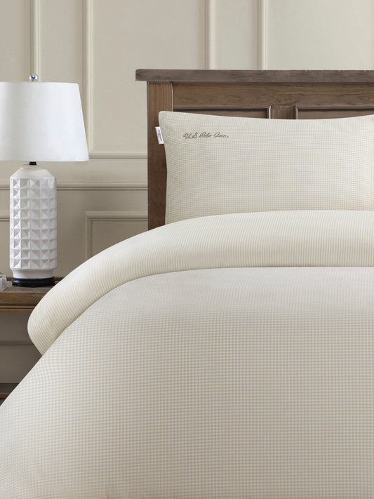 Pure Cotton Check Duvet Set in Oatmeal