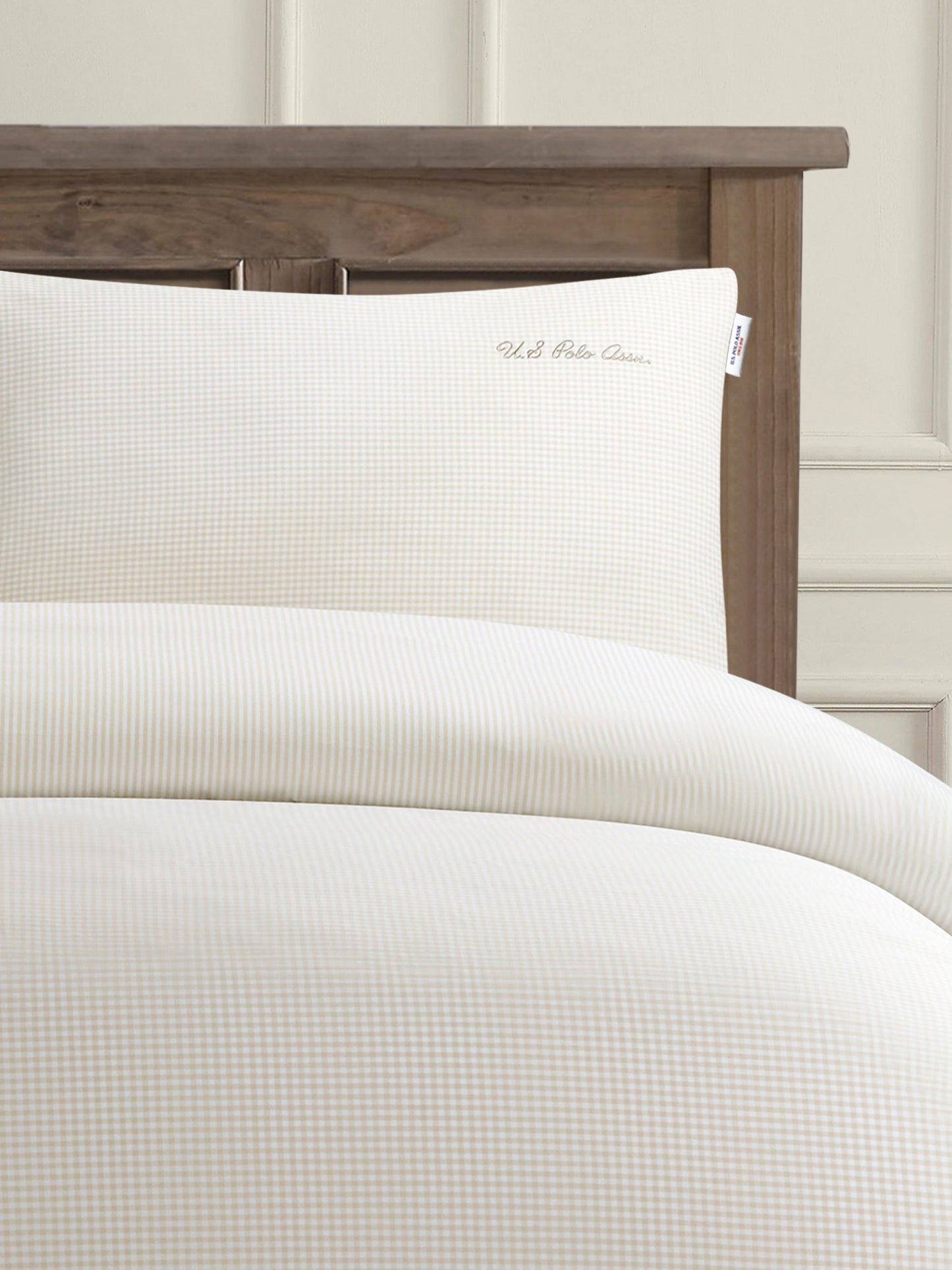 Pure Cotton Check Duvet Set in Oatmeal