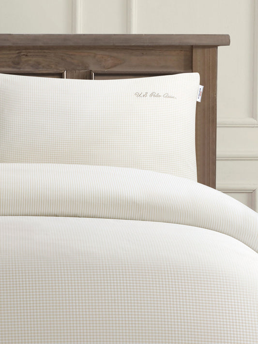 Pure Cotton Check Duvet Set in Oatmeal