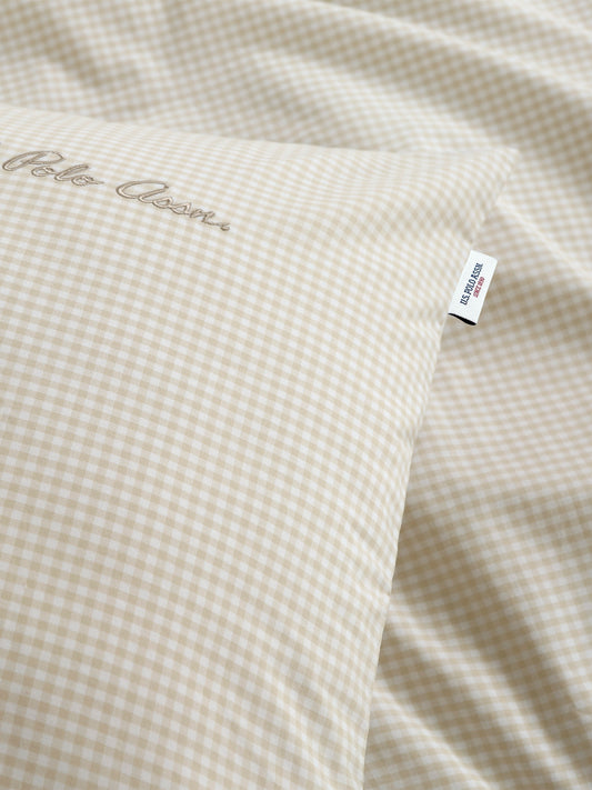 Pure Cotton Check Duvet Set in Oatmeal